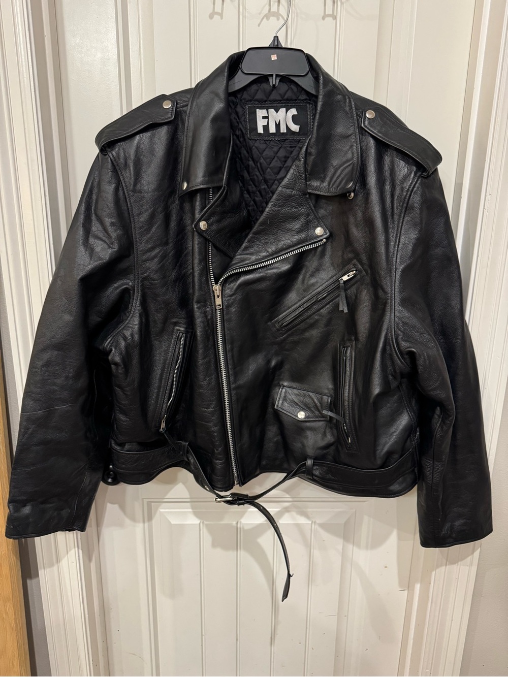 FMC Black Leather Biker Jacket - Men's